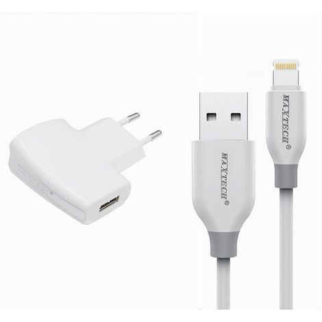 Trade Shop - LADEGERÄT-KIT + USB-KABEL LIGHTNING-ANSCHLUSS 10 W 2,1 A 1 MT MAXTECH CA-S035 - (1/3)