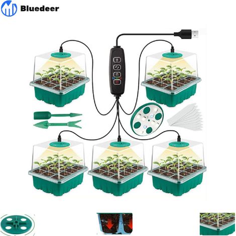 Nouveau 5 pièces kit Mini Serre pour Plantes, avec lumière Solaire à Spectre Complet, boîte de Culture pour Serre d'intérieur avec Couvercle et évents, 10 étiquettes, 2 Outils