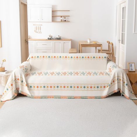 Housse de canapé multi-usage style bohème, grande taille, réversible, usage polyvalent, 180 x 300 cm, beige (1/5)