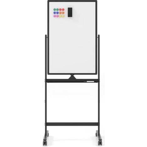 COSTWAY Pizarra Móvil Magnética en Seco 120 x 90 cm, Doble Cara, con Soporte sobre Ruedas Bloqueables, Giro de 360 °, Altura Ajustable, Pizarra Blanca, Oficina, Escuela, Institución (Negro 120x60 cm)