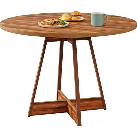 Mesa de comedor redonda de 100 cm en MDF marrón, mesa de cocina con base central (1/5)