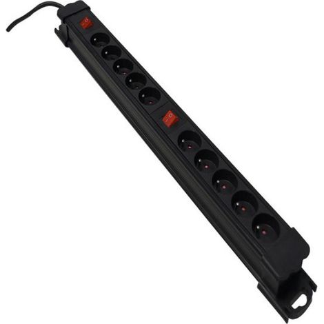 Bloc Multiprise - 10 Prises 2P+T Avec Disjoncteur - Câble 1,5 M - 230 V AC - Noir (1/2)