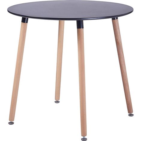 Runder Esstisch aus MDF, 80x80cm, mit 4 Buchenholzbeinen, schwarz (1/5)