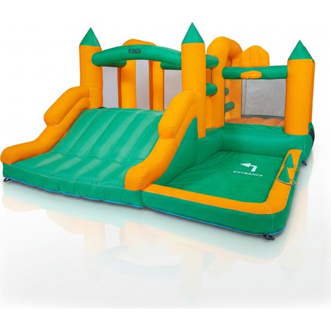 KiNDi DPZ005 Terrain de jeu gonflable avec toboggan 380x360x205 cm PVC, ventilateur 450W, pour 4 enfants, multicolore