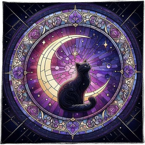 Nappe de table 25-26 Tarots, motif chats et lune, astrologie, cartes divinatoires, tapisserie murale, 60 x 60 cm (1/5)