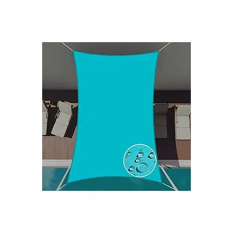 Voile d'ombrage rectangulaire 2x5m, bâche anti-UV imperméable pour terrasse, patio, balcon et jardin, protection solaire extérieure, toile résistante, bleu. (1/5)