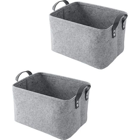 2 Pièce Panier Feutre, Care Panier Rangement, Rangement Feutre, avec Poignée, pour Vêtements, Serviettes, Articles de Toilette, Livres (Gris) (1/5)