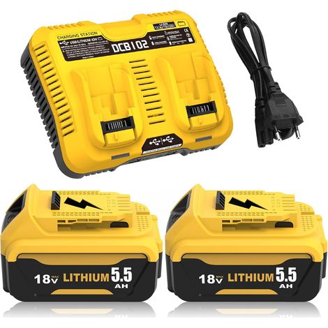 2 pièces 5.5Ah Remplacement pour Batterie 18V + Chargeur DCB102 pour DCB206 DCB204 DCB203 DCB201 DCB200 Compatible avec Les Outils électriques sans Fil DCD/DCF/DCG (1/5)
