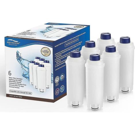Cartouche de filtre à eau pour machine à café avec adoucisseur de charbon actif, compatible avec Delonghi Ecam, Esam, Etam, Bco, Ec. Pack de 6 produits (1/5)