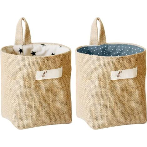 Paquete de 2 bolsas de almacenamiento colgantes - Bolsas de pared de algodón y lino para puertas y paredes - Ahorran espacio en el hogar y en la residencia estudiantil (1/4)