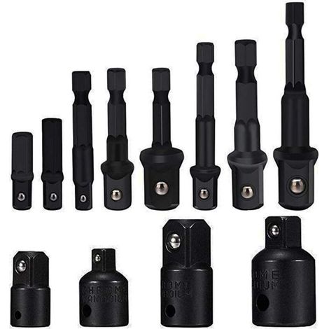 Steckschlüssel-Adapterset, 8-teiliges Sechskant-Bohrerbit-Mutternschlüsselset, Steckschlüssel-Verlängerungsadapter-Bitset, 4-teiliges Adapter-Reduzierset für Ratschenschlüssel/Steckschlüssel (Schwarz) (1/4)