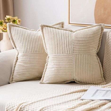 Sofakissenbezug 35x35 Kissenbezug 2er Set in Beige Cord mit Kreuzmuster Deko Schlafzimmer Wohnzimmer