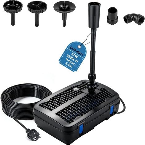 2500 L/h 57W Outdoor Garden Pond Pump with UV Aquarium Lamp, Filter with 3 Fountain Heads, Filter Media, Three-Way Adjustment Fittings, 10m Cable, for Outdoor Fish (1/5)