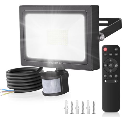 Projecteur LED Extérieur avec Détecteur de Mouvement 60W 5640LM Blanc Froid 6500K Spot Led avec Télécommande IP66 Étanche 4 Modes d'Éclairage Lampe de Sécurité pour Garage, Cour, Jardin