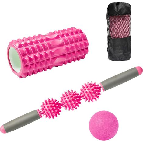 Rouleau en mousse, rouleaux en mousse pour le dos et les jambes, ensemble de massage 4 en 3 avec rouleau en mousse comprenant un bâton de rouleau musculaire, des boules de fasciite plantaire, le tout (1/5)