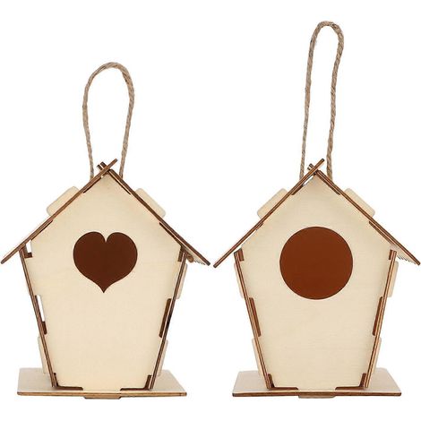 Kit de 2 nichoirs à oiseaux à monter soi-même, en panneaux composites de peuplier, pour enfants (à construire et à peindre), 12 pigments de couleur (1/2)