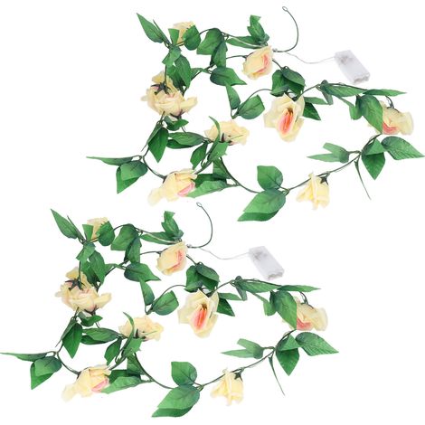Guirlande lumineuse florale (2 pièces) de 2,4 m (7,8 pi) avec 20 LED, alimentée par piles, motif roses, guirlande féérique, décoration murale pour fête de jardin (1/5)