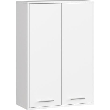 Akord – Armoire salle de bains suspendue 64 cm – 2 portes battantes – 4 étagères – Panneau stratifié blanc – Gain de place pour petites salles de bains (1/5)