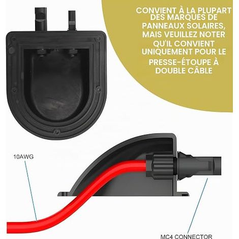 Passe Toit Solaire Passe-Câble de Toit Solaire Boîte Passe Câble Double Passe Toit Camping Car Camping-car Bateaux Caravanes Presse-étoupe D'entrée Passe Cable en ABS Noir (1/2)