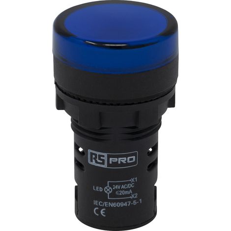 Voyant lumineux LED RS PRO Bleu 24V c.a. / V c.c., Ø découpe 22mm, IP65 ( Prix pour 1 ) (1/4)