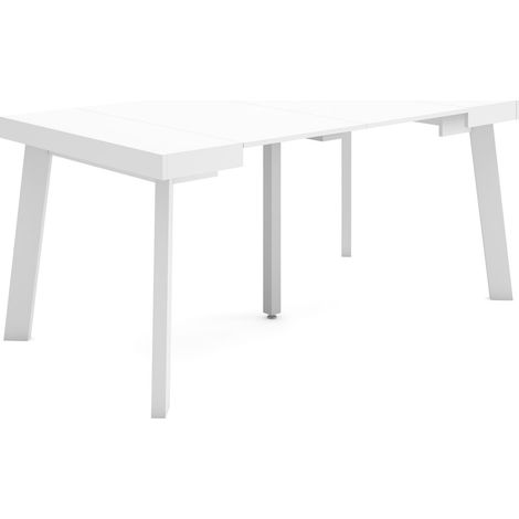 Skraut Home - Table console extensible, Console meuble, 160, Pour 8 personnes, Pieds en bois, Style moderne, Blanc (1/5)