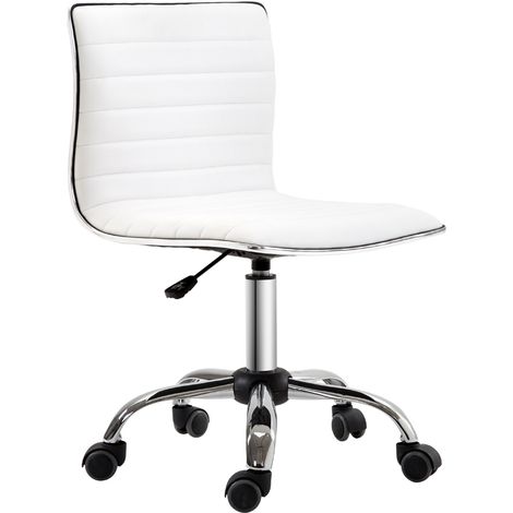 Chaise de bureau sans accoudoirs réglable en hauteur, fauteuil de salon à dossier en cuir régénéré blanc, roulettes, 120 kg – CHICFURN (1/5)