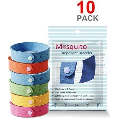 Braccialetto antizanzare. Ideale per le attività all'aperto. Confezione da 10 braccialetti in microfibra per bambini e adulti. Pratici e divertenti. (1/5)