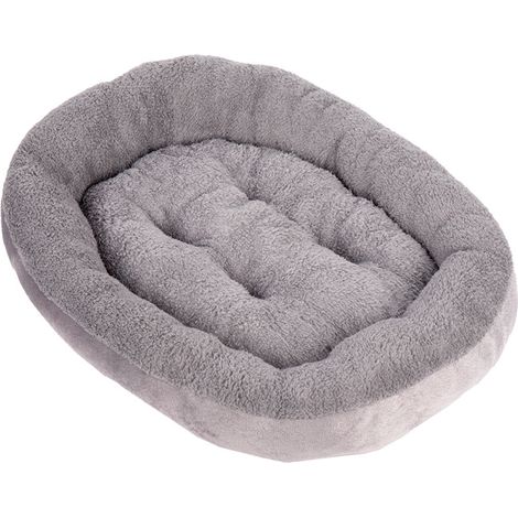 Panier Chat Chien Ovale XL 75x55 cm – Coussin Donut Anti-Stress Peluche Épaisse, Bords Surélevés Soutien Cou, Lit Cocon Hiver 4 Saisons, Corbeille Moelleuse Intérieur, Petit et Moyen Chien, Gris