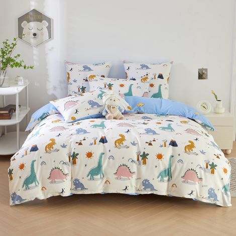 Parure de lit enfant 135 x 200 cm coton dinosaure doux confort 100 % coton pour enfants garçons filles housse de couette 2 pièces avec taie d'oreiller 80 x 80 cm (1/5)