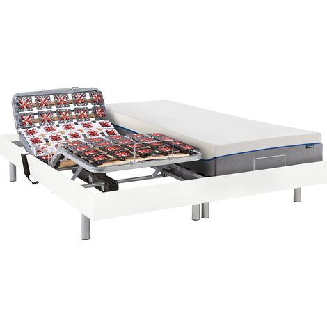Lit électrique de relaxation tout plots + matelas mémoire de forme - 2 x 80 x 200 cm - Blanc - HESIODE III de YSMÉE (1/5)
