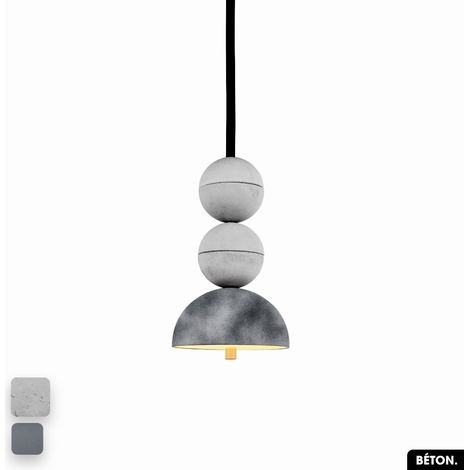 Lampe de suspension en béton velours - BOSFOR CONCRETE VELVET BLANC - GRIS 2 BALLES LED 14W (1/2)