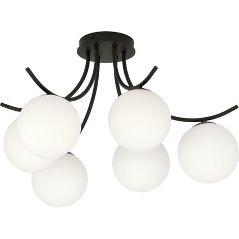 Lustre Emibig Boston 6xE14 noir globes opale verre (1/5)