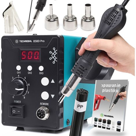 TECHREBAL 858D Pro Heißluft-Lötstation + PP-Schwarzlot 100 g + Stumpfdüse