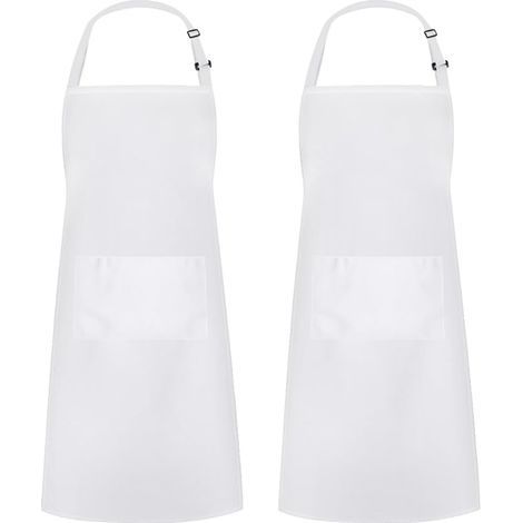 Tablier de cuisine deux pièces pour hommes et femmes, tablier de ménage porte-outils avec 2 poches pour griller, blanc (1/5)