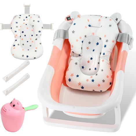 TolleTour Baby Badewanne faltbar mit Thermometer & Badekissen – Babywanne / faltbare Babybadewanne (Rosa)