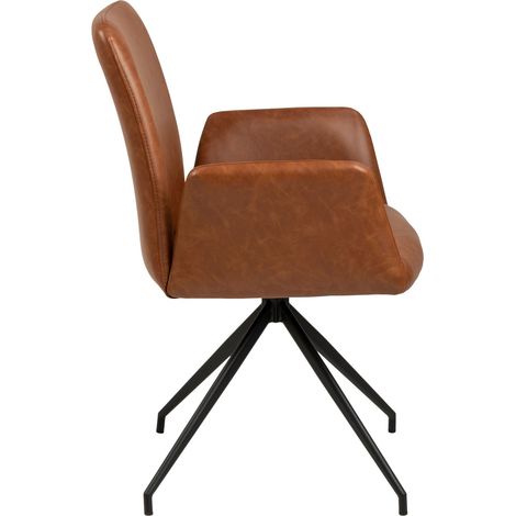 Fauteuil pivotant 59x59x88 cm en PU marron et pied noir
