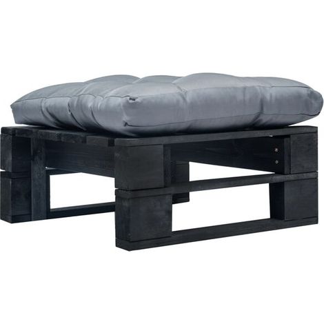 Tabouret de jardin avec plateau et revêtement en bois gris et noir (1/3)