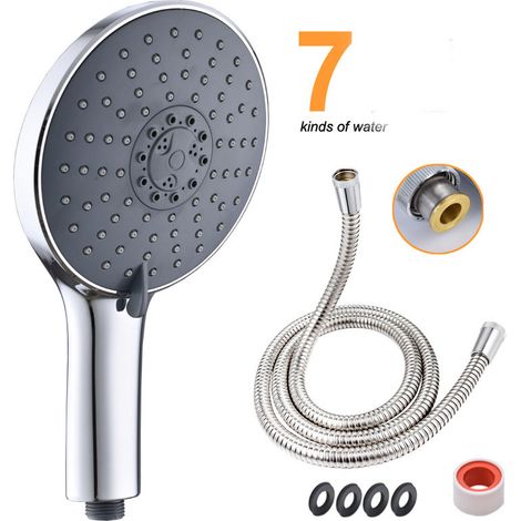 7 Function Supercharged Hand Shower Set High Flow Rain Shower Hose, 6 Inch Shower Head, High Pressure 7 Settings Deluxe Hand Shower Head with Hose (1/5)