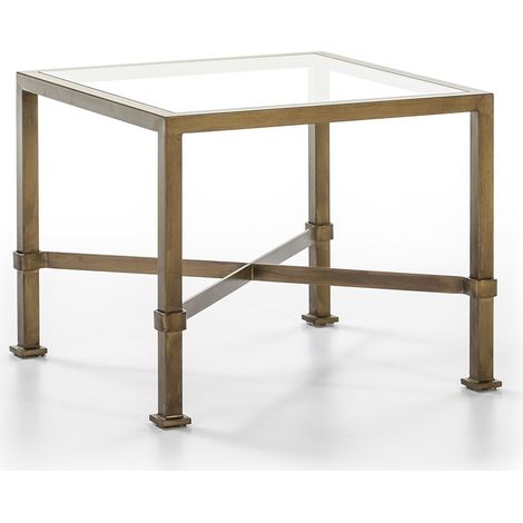 Table d'appoint verre trempé et métal doré vieilli Kili