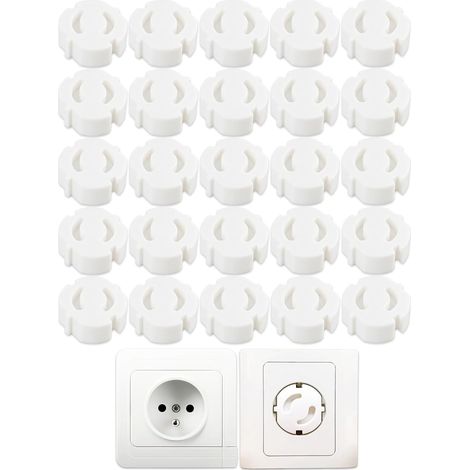 25PCS Protège Prises Sécurité Enfant Set, Cache-Prise Pour Bébé Avec Courbure, Sécurité Pour Prises De Courant, Installation Facile Sans Outils, Durabilitée et Blanc Discre (1/5)