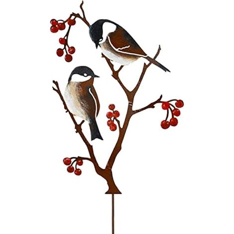 Décoration de Jardin en métal pour Oiseaux, Mésanges et Baies, Oiseaux Peint, Statue de Jardin de Décor pour clôture extérieure Salon Balcon