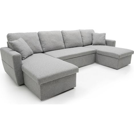 Sofa Doble Chaise Longue Nora, con Arcon 287cm, Gris