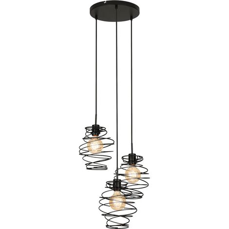 Pendelleuchte Pendellampe Metallspiralen 3xE27 60W Ø30cm Schwarz Briloner