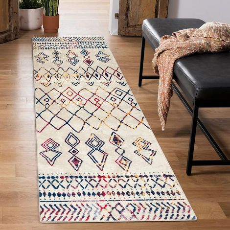 Tapis de Couloir 60x210cm Antidérapant Tapis de Passage Long Tapis de Cuisine Lavable Doux Microfibre Géométrique Tapis de Sol(Multicolore) (1/5)