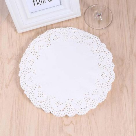 Set di 140 centrini di carta rotondi da 14 cm con bordo in pizzo, ideali per torte, dessert, biscotti, dolcetti, tovagliette, confezioni regalo per torte, matrimoni, feste di compleanno e tovaglie rot (1/4)