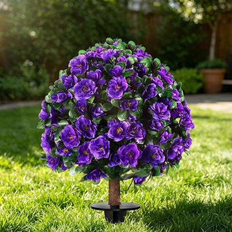 Lot de 1 Fleurs Artificielles pour Extérieur – Rhododendrons Faux – Avec Piquet de Sol – Résistant aux UV – À Enfoncer – Pour Jardin, Porche, Entrée-Violet (1/5)