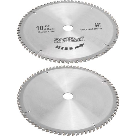 Disque de coupe pour scie circulaire 10 x 80 dents, 254 mm, en carbure cémenté, pour le travail du bois. (1/5)