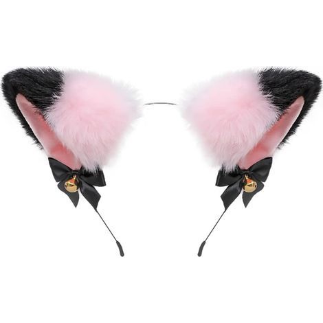 Kunstfell-Haarreif mit Katzen- und Hundemotiv, süßes und flexibles Haaraccessoire, Halloween-Kostüm, Partykleid für Mädchen – rosa und schwarz (1/5)