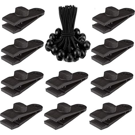 MINKUROW Clip Per Teloni, Morsetto Per Tenda Da Sole, Clip Per Tenda Da Campeggio Per Tendere E Fissare Tende, Barche, Teloni, Vele Ombreggianti E Striscioni Pubblicitari (10 Clip + 10 Elastici Neri) (1/5)