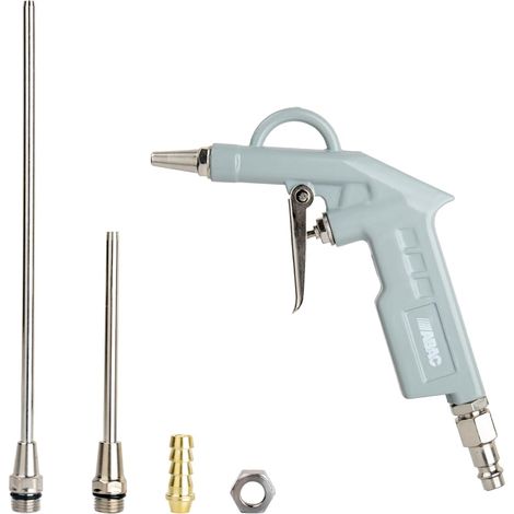 ABAC Pistola di Soffiaggio ad Aria Compressa G-502 PLUS, con Ugelli Multipli (25, 100 e 200 mm) per varie applicazioni, raccordo universale e raccordo a resca, Pressione Max 8 Bar, Alluminio (1/3)